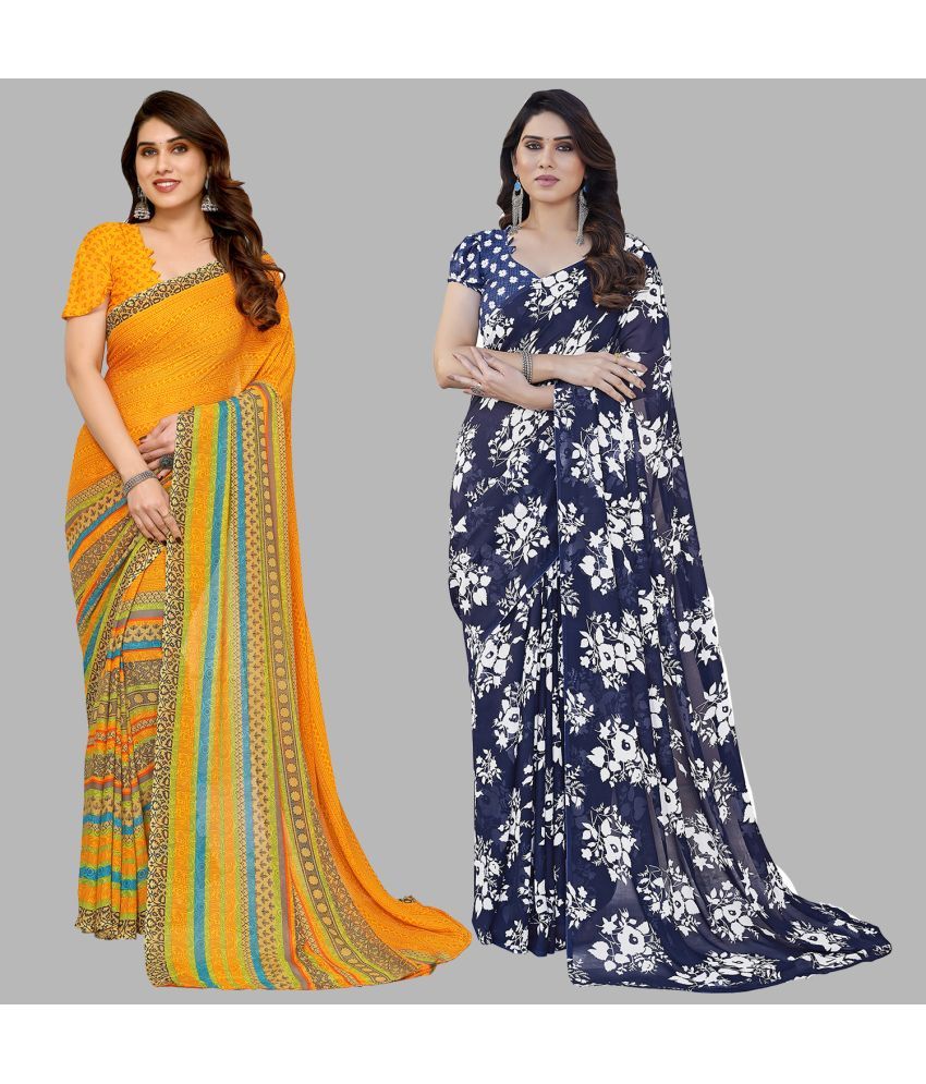     			ANAND SAREES Georgette Printed Saree With Blouse Piece - Multicolor ( Pack of 2 )