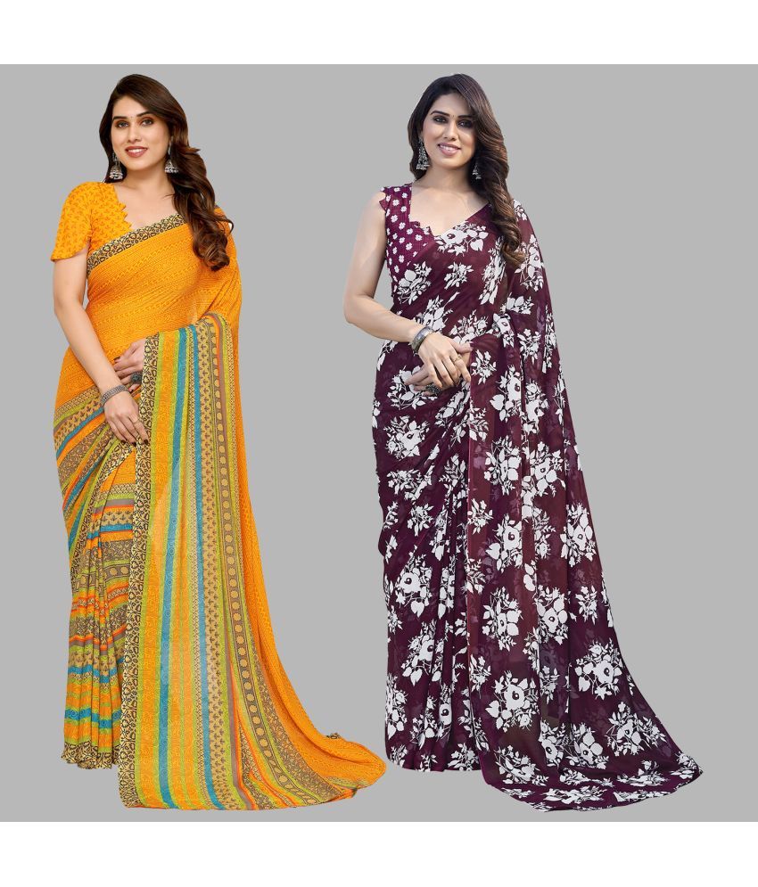     			ANAND SAREES Georgette Printed Saree With Blouse Piece - Multicolor ( Pack of 2 )