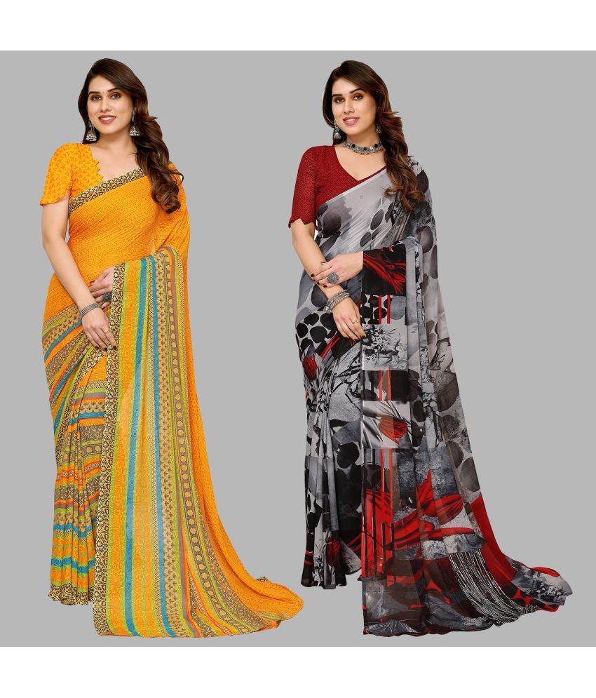     			ANAND SAREES Georgette Printed Saree With Blouse Piece - Multicolor ( Pack of 2 )