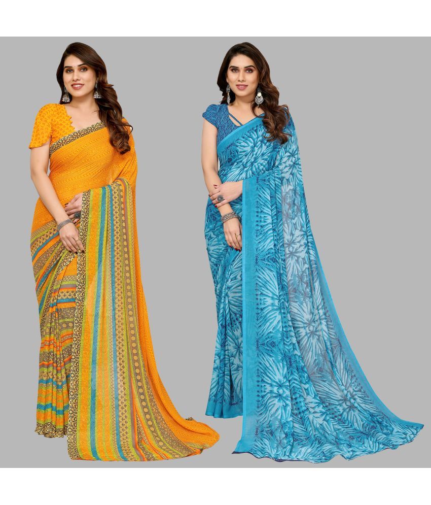     			ANAND SAREES Georgette Printed Saree With Blouse Piece - Multicolor ( Pack of 2 )