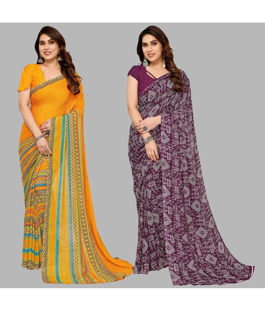     			ANAND SAREES Georgette Printed Saree With Blouse Piece - Multicolor ( Pack of 2 )