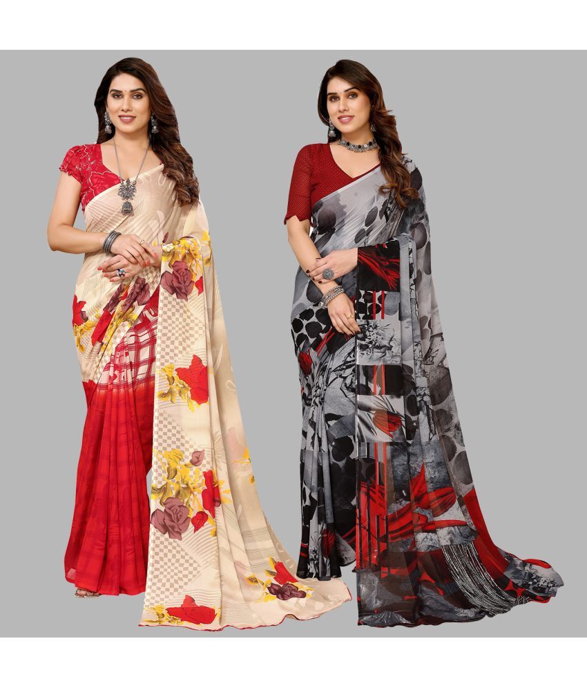     			ANAND SAREES Georgette Printed Saree With Blouse Piece - Multicolor ( Pack of 2 )