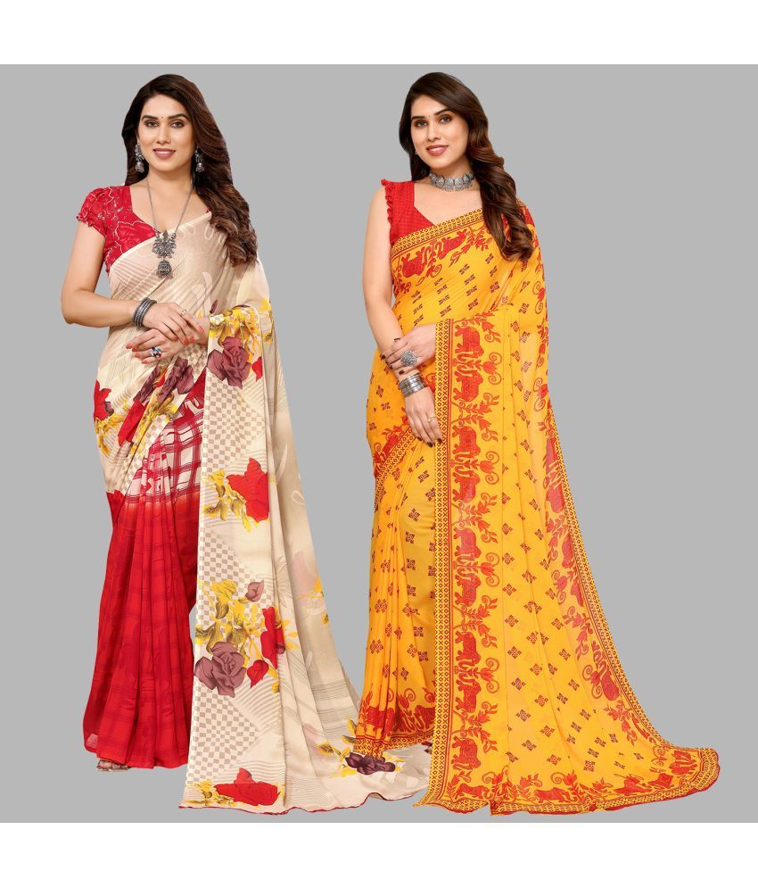     			ANAND SAREES Georgette Printed Saree With Blouse Piece - Multicolor ( Pack of 2 )