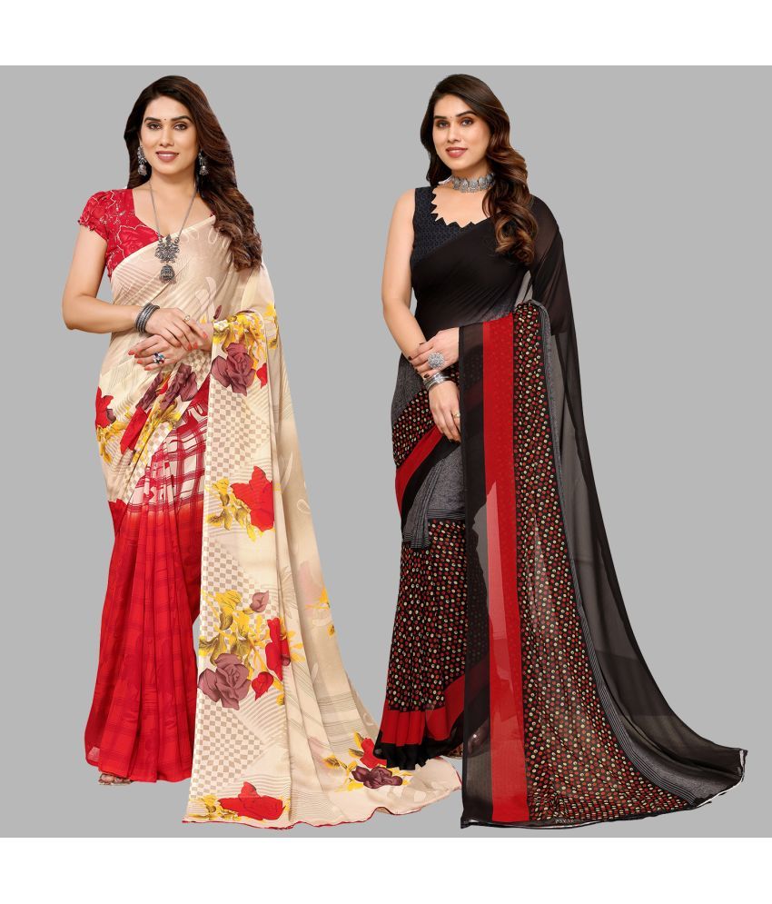     			ANAND SAREES Georgette Printed Saree With Blouse Piece - Multicolor ( Pack of 2 )