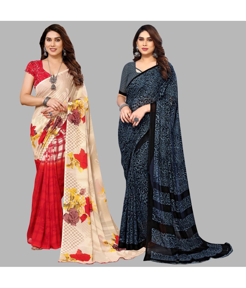     			ANAND SAREES Georgette Printed Saree With Blouse Piece - Multicolor ( Pack of 2 )