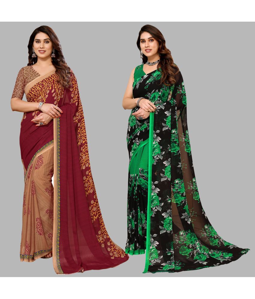     			ANAND SAREES Georgette Printed Saree With Blouse Piece - Multicolor ( Pack of 2 )