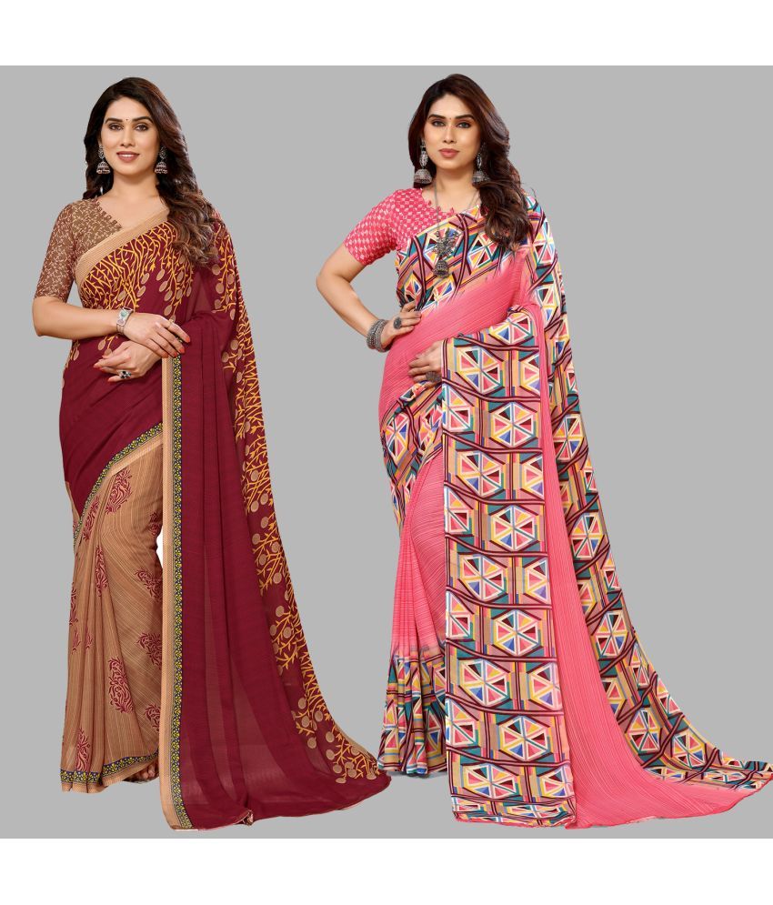     			ANAND SAREES Georgette Printed Saree With Blouse Piece - Multicolor ( Pack of 2 )