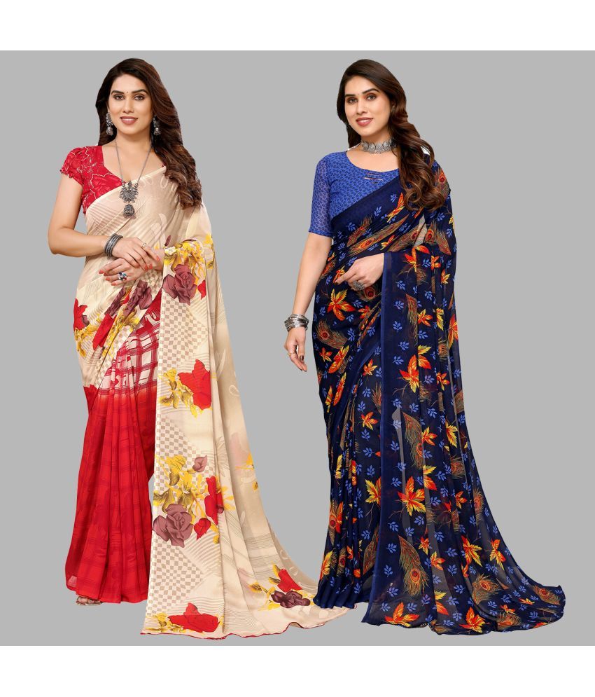     			ANAND SAREES Georgette Printed Saree With Blouse Piece - Multicolor ( Pack of 2 )