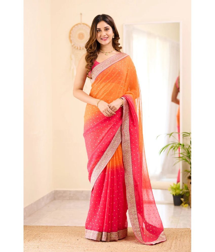     			Aika Banarasi Silk Embellished Saree With Blouse Piece - Orange ( Pack of 1 )