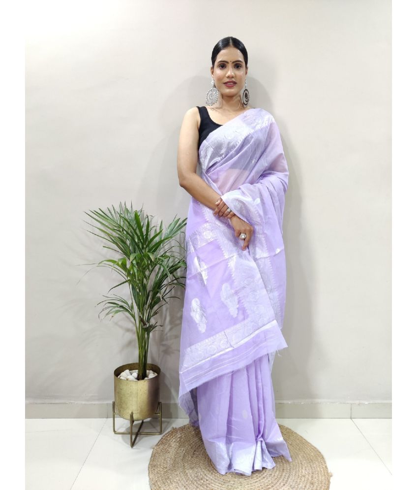    			Aika Banarasi Silk Embellished Saree With Blouse Piece - Lavender ( Pack of 1 )