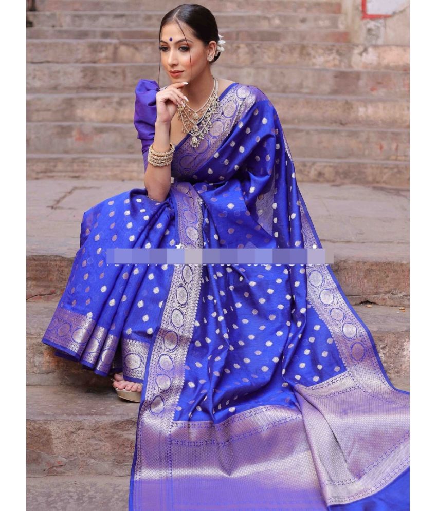     			Aika Banarasi Silk Embellished Saree With Blouse Piece - LightBLue ( Pack of 1 )
