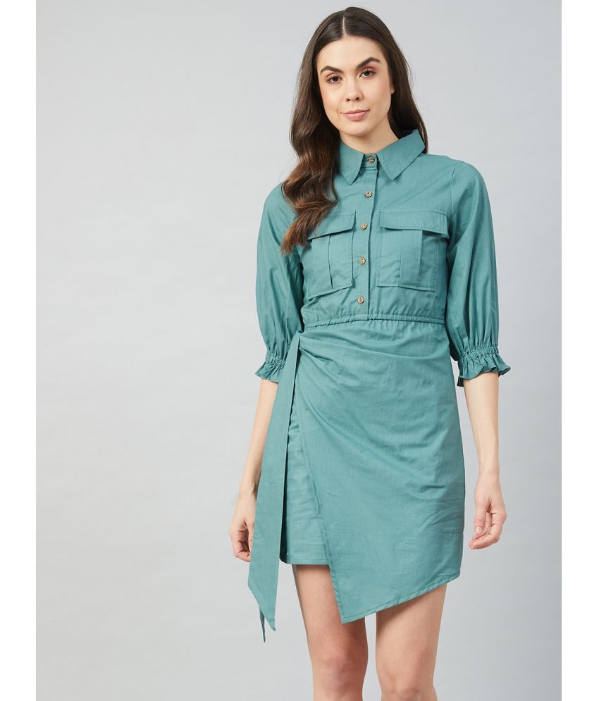     			Athena Cotton Solid Mini Women's Wrap Dress - Teal ( Pack of 1 )