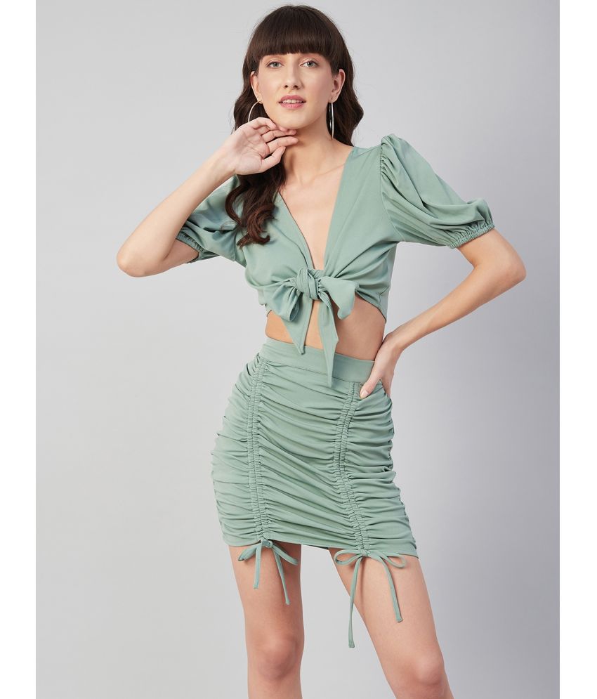     			Athena Green Solid Skirt Top Set
