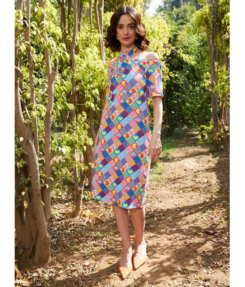     			Athena Polyester Printed Midi Women's A-line Dress - Multicolor ( Pack of 1 )
