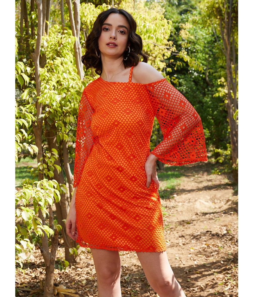     			Athena Polyester Printed Mini Women's A-line Dress - Orange ( Pack of 1 )