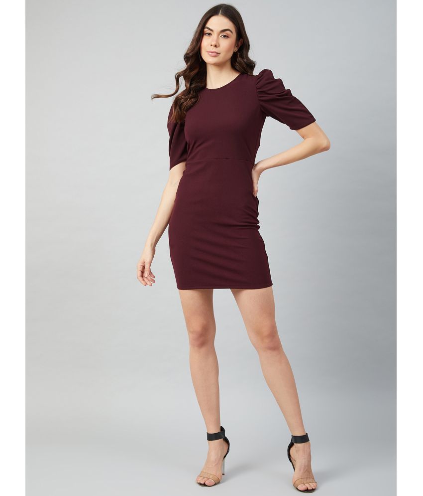     			Athena Polyester Solid Knee Length Women's Bodycon Dress - Wine ( Pack of 1 )