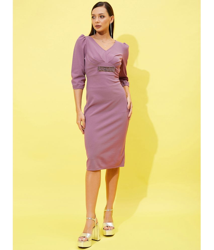     			Athena Polyester Solid Midi Women's Bodycon Dress - Purple ( Pack of 1 )