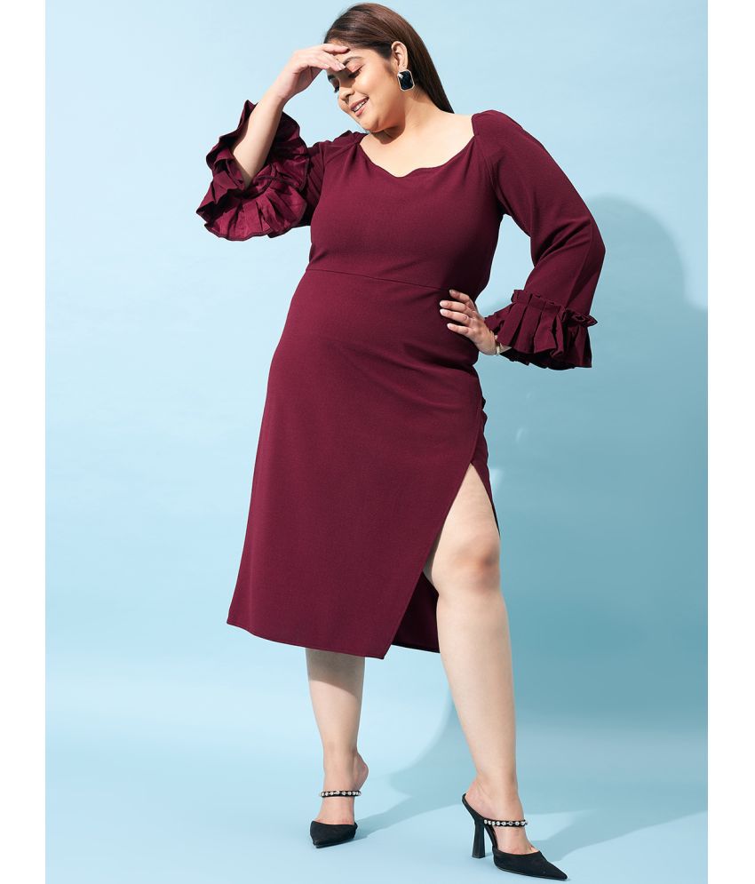     			Athena Polyester Solid Midi Women's Wrap Dress - Maroon ( Pack of 1 )