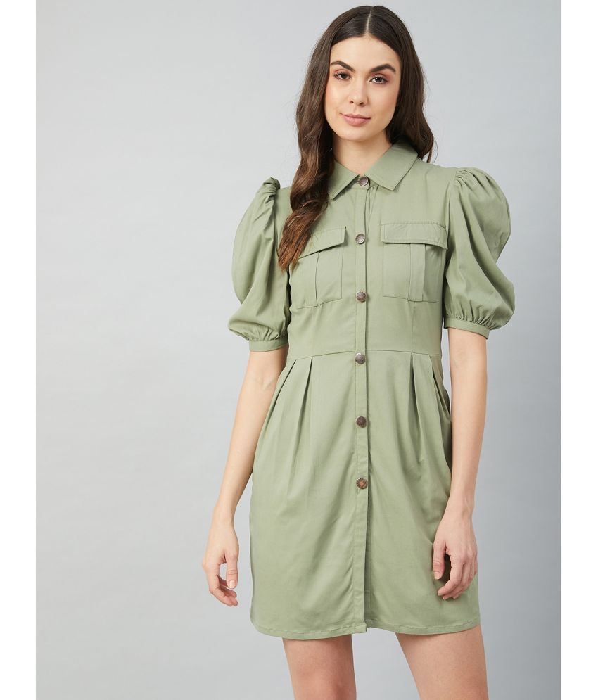     			Athena Polyester Solid Mini Women's Shirt Dress - Green ( Pack of 1 )