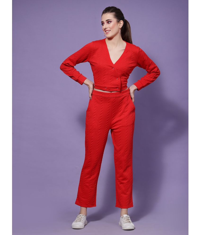     			Athena Red Solid Pant Top Set