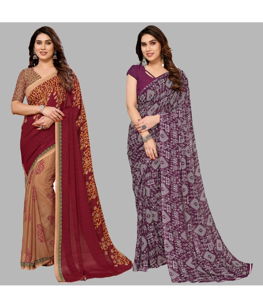     			Kashvi Sarees Georgette Printed Saree With Blouse Piece - Multicolor ( Pack of 2 )