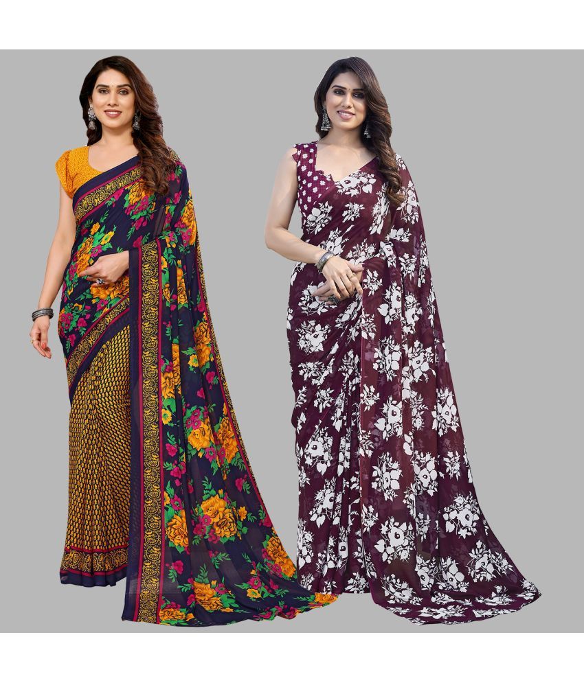     			Kashvi Sarees Georgette Printed Saree With Blouse Piece - Multicolor ( Pack of 2 )