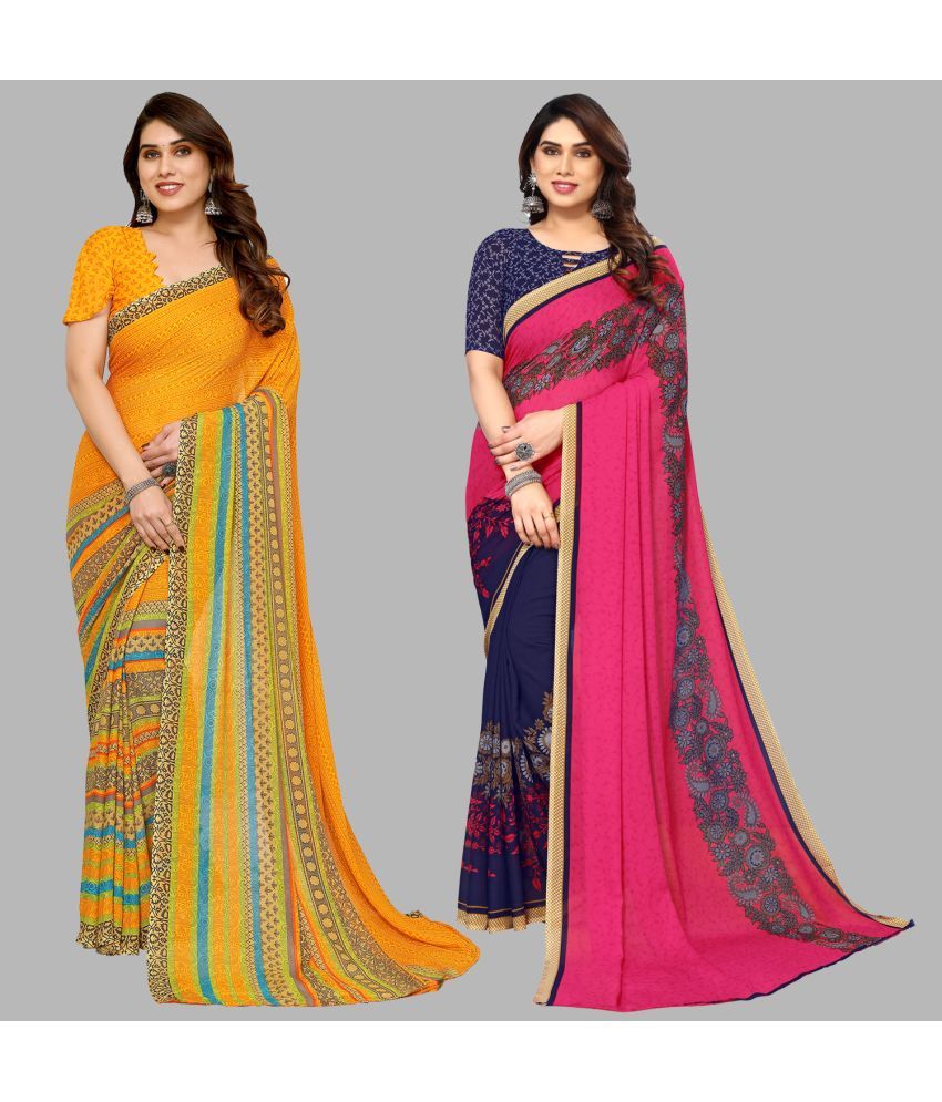     			Kashvi Sarees Georgette Printed Saree With Blouse Piece - Multicolor ( Pack of 2 )