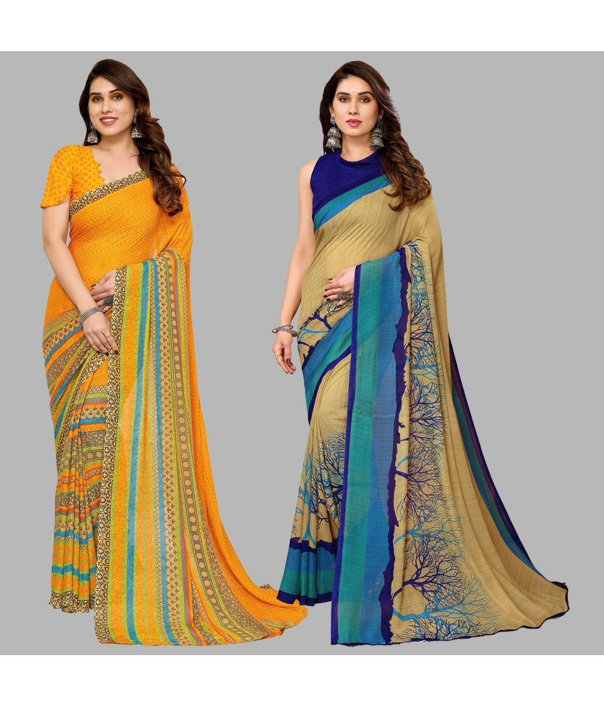     			Kashvi Sarees Georgette Printed Saree With Blouse Piece - Multicolor ( Pack of 2 )