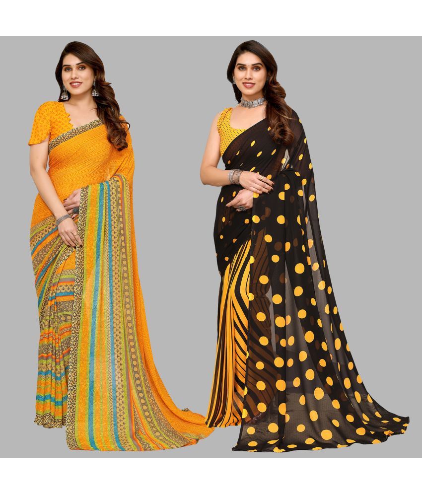     			Kashvi Sarees Georgette Printed Saree With Blouse Piece - Multicolor ( Pack of 2 )