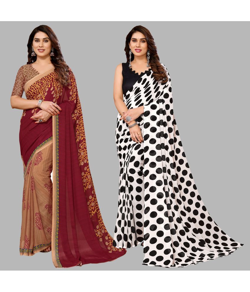     			Kashvi Sarees Georgette Printed Saree With Blouse Piece - Multicolor ( Pack of 2 )