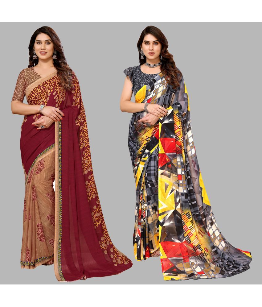     			Kashvi Sarees Georgette Printed Saree With Blouse Piece - Multicolor ( Pack of 2 )