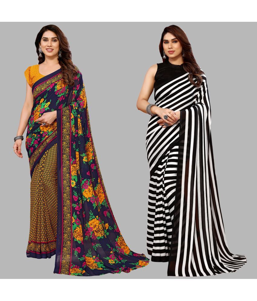     			Kashvi Sarees Georgette Printed Saree With Blouse Piece - Multicolor ( Pack of 2 )