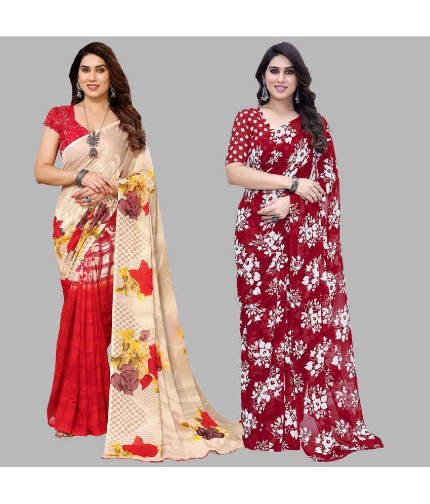     			Kashvi Sarees Georgette Printed Saree With Blouse Piece - Multicolor ( Pack of 2 )