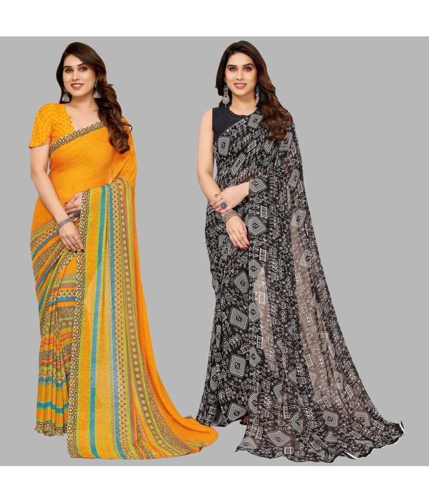     			Kashvi Sarees Georgette Printed Saree With Blouse Piece - Multicolor ( Pack of 2 )