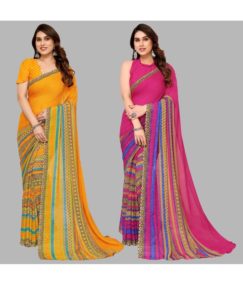     			Kashvi Sarees Georgette Printed Saree With Blouse Piece - Multicolor ( Pack of 2 )