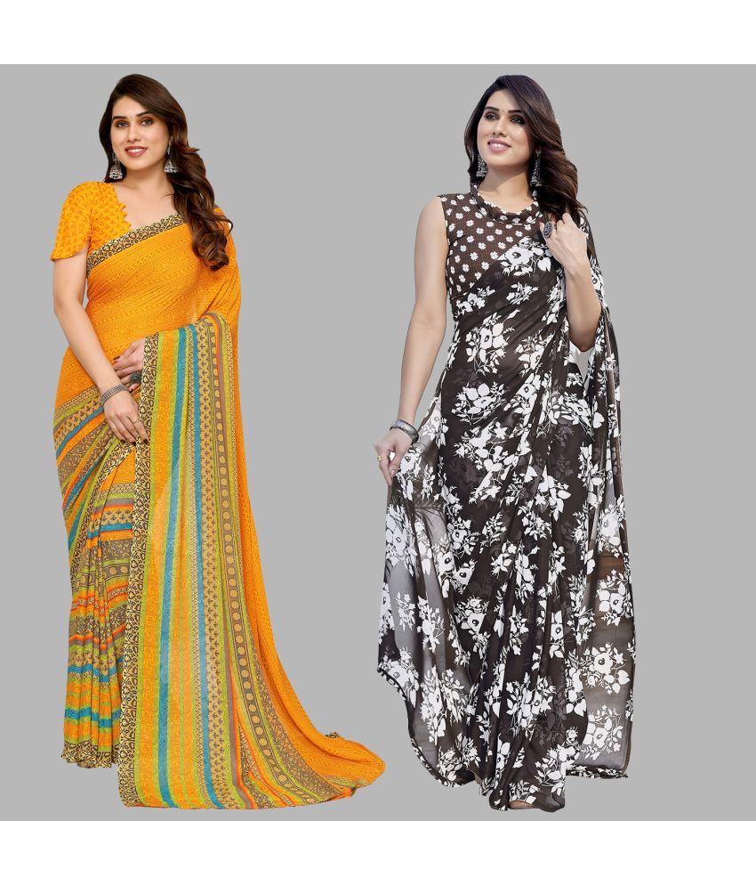     			Kashvi Sarees Georgette Printed Saree With Blouse Piece - Multicolor ( Pack of 2 )