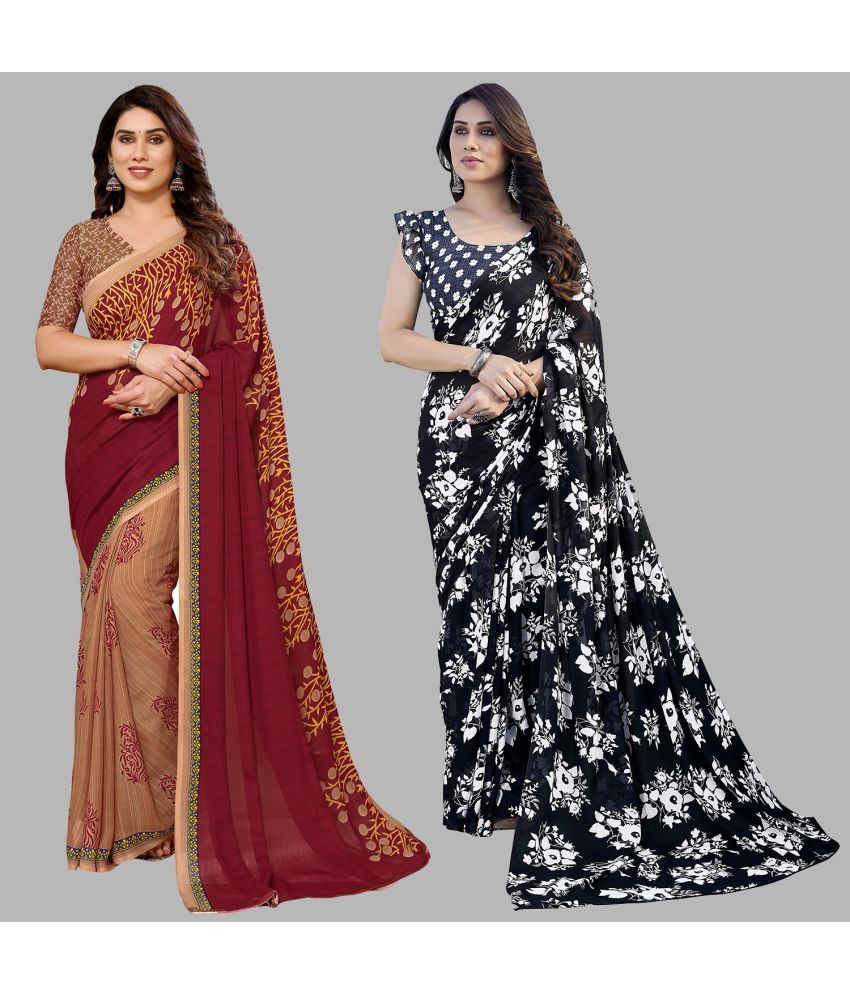     			Kashvi Sarees Georgette Printed Saree With Blouse Piece - Multicolor ( Pack of 2 )