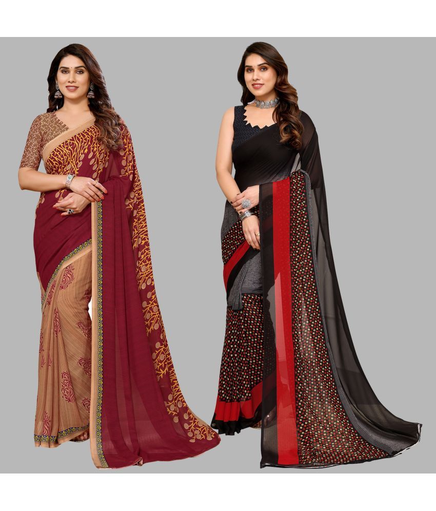     			Kashvi Sarees Georgette Printed Saree With Blouse Piece - Multicolor ( Pack of 2 )