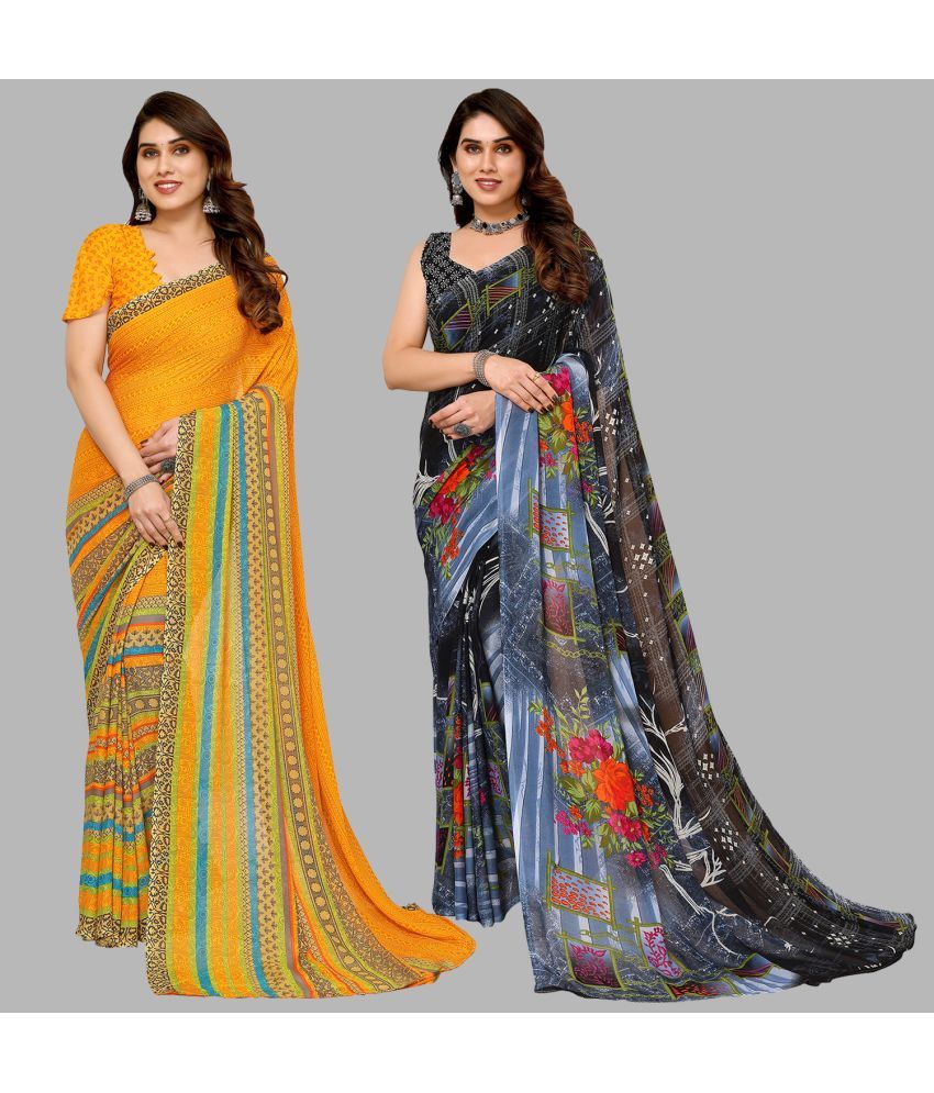     			Kashvi Sarees Georgette Printed Saree With Blouse Piece - Multicolor ( Pack of 2 )