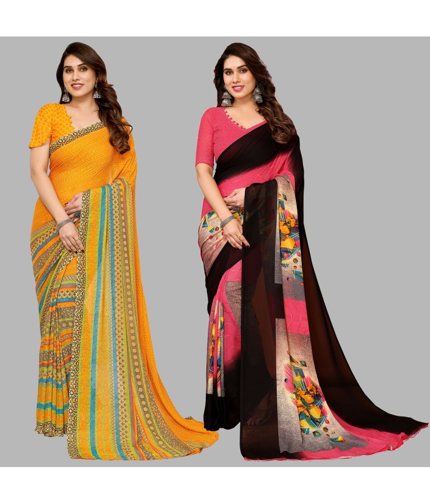     			Kashvi Sarees Georgette Printed Saree With Blouse Piece - Multicolor ( Pack of 2 )