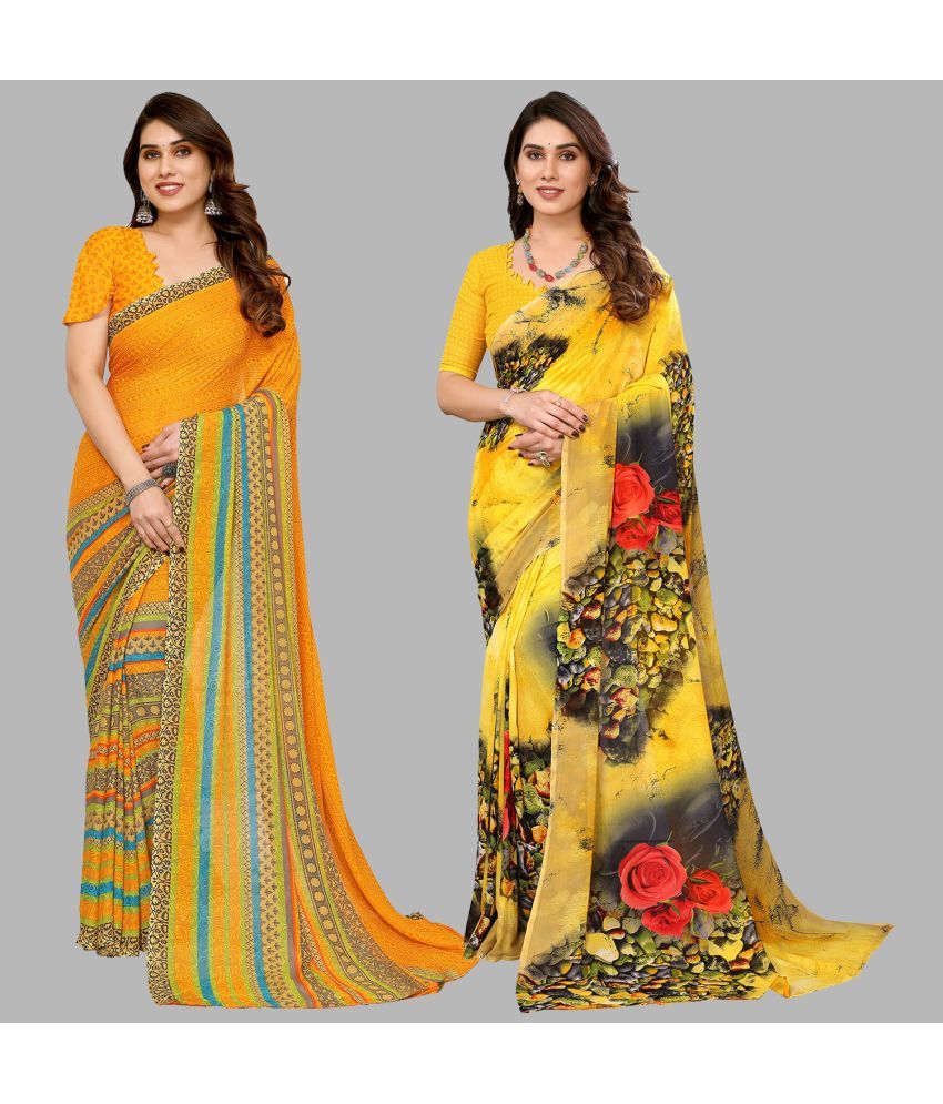     			Kashvi Sarees Georgette Printed Saree With Blouse Piece - Multicolor ( Pack of 2 )