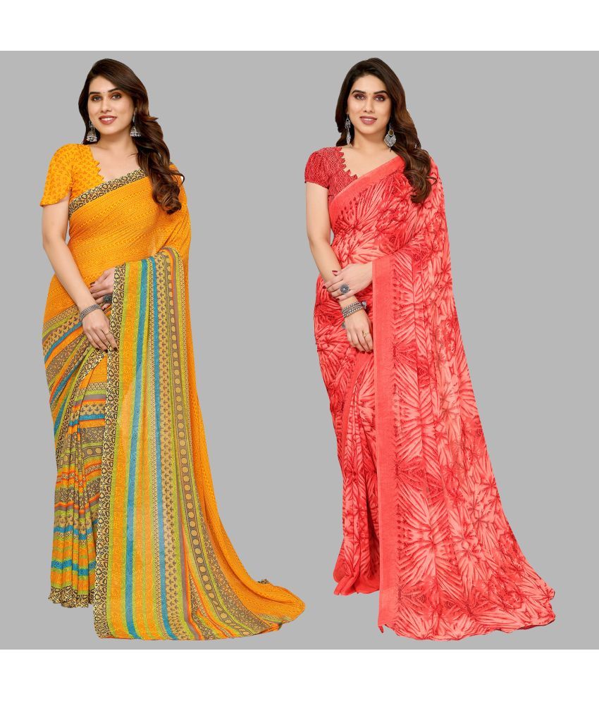     			Kashvi Sarees Georgette Printed Saree With Blouse Piece - Multicolor ( Pack of 2 )