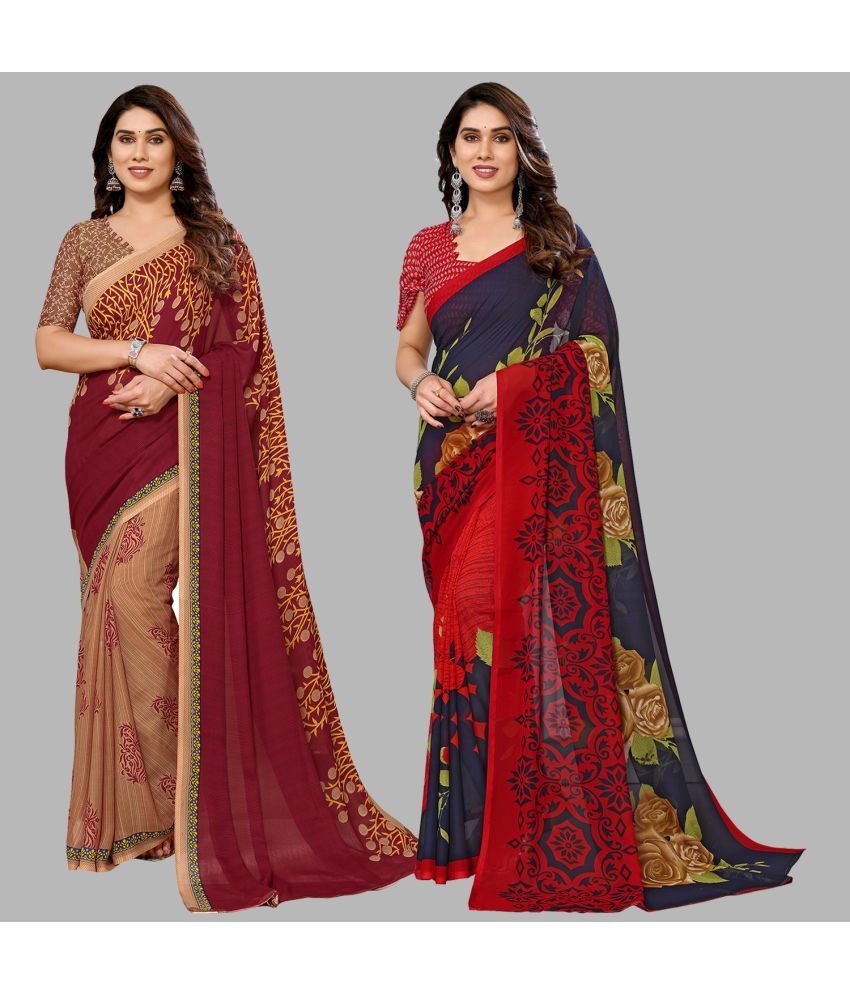     			Kashvi Sarees Georgette Printed Saree With Blouse Piece - Multicolor ( Pack of 2 )