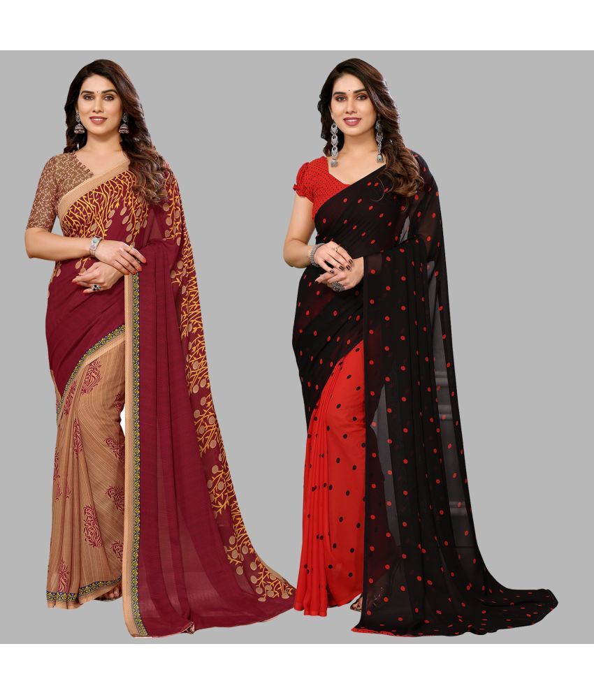     			Kashvi Sarees Georgette Printed Saree With Blouse Piece - Multicolor ( Pack of 2 )