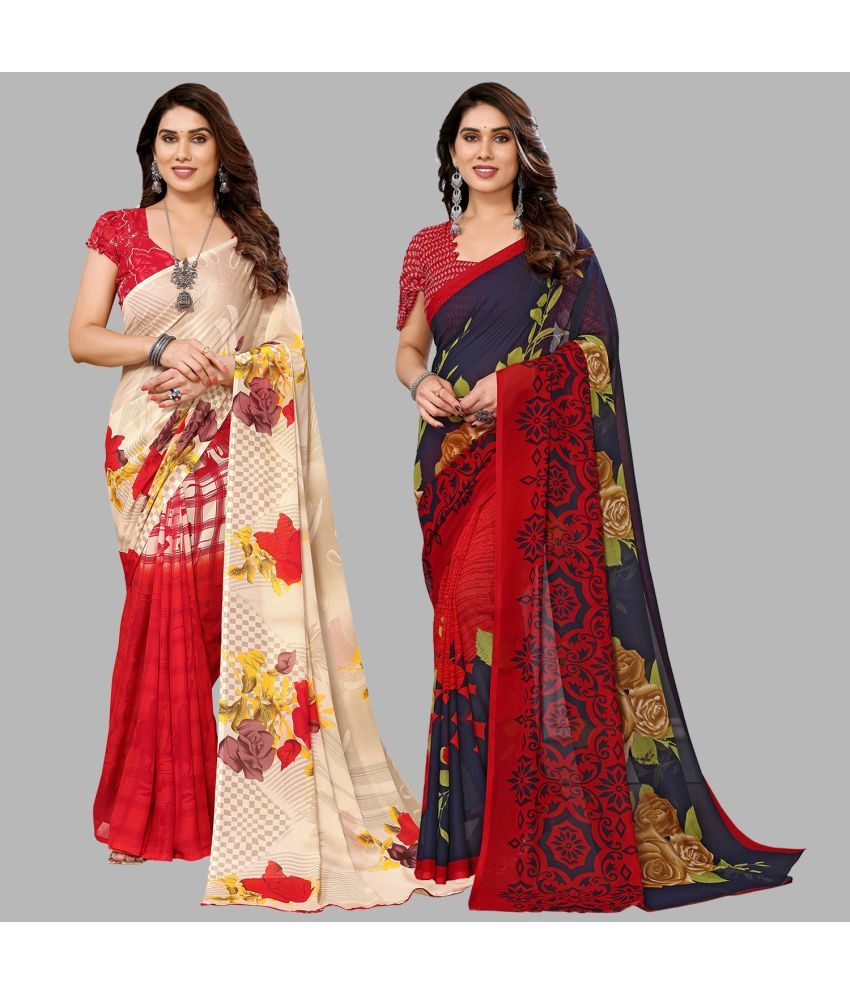     			Kashvi Sarees Georgette Printed Saree With Blouse Piece - Multicolor ( Pack of 2 )