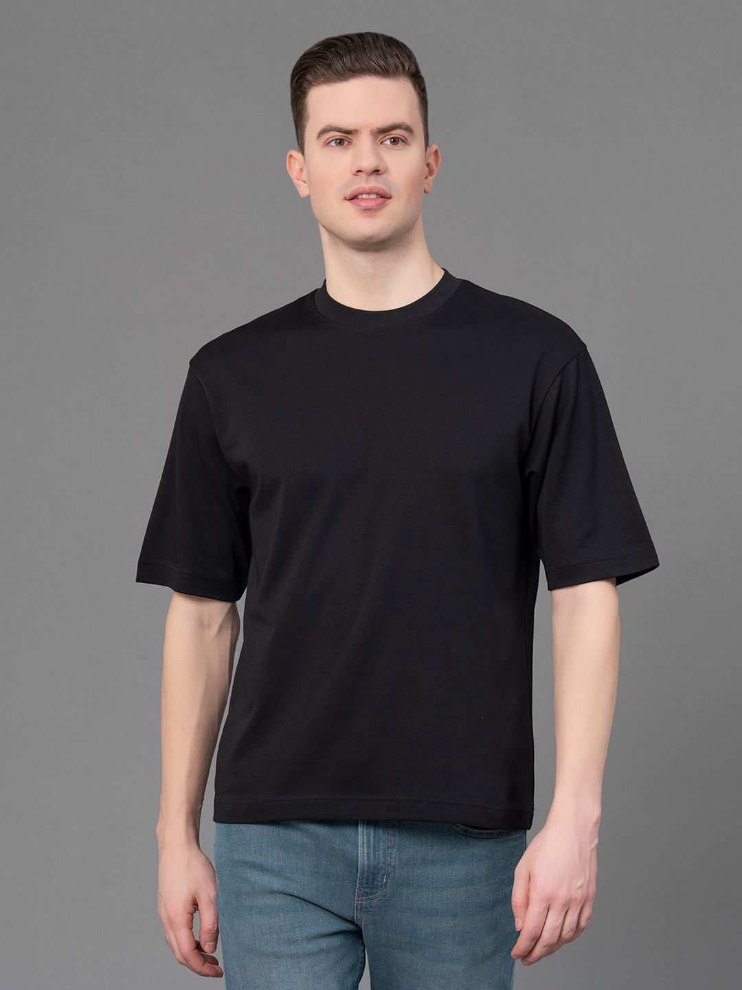     			Red Tape Cotton Blend Oversized Fit Solid Half Sleeves Men's T-Shirt - Black ( Pack of 1 )