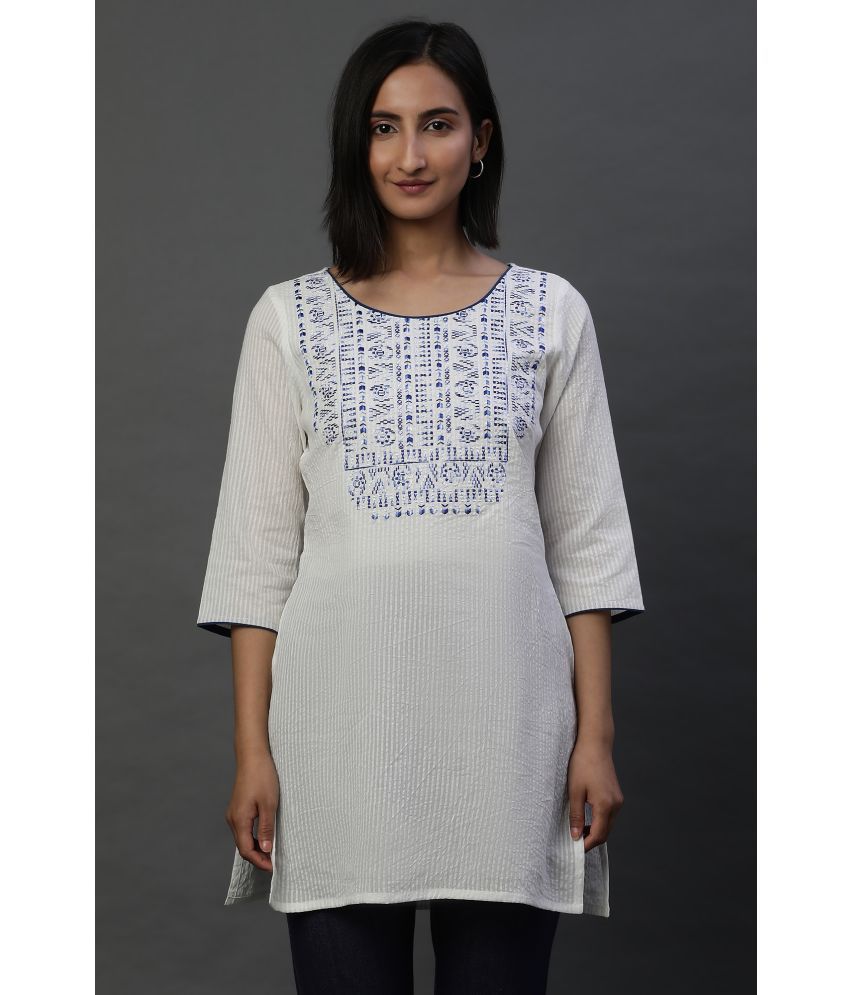     			Aurelia Cotton Blend Embroidered Straight Women's Kurti - White ( Pack of 1 )