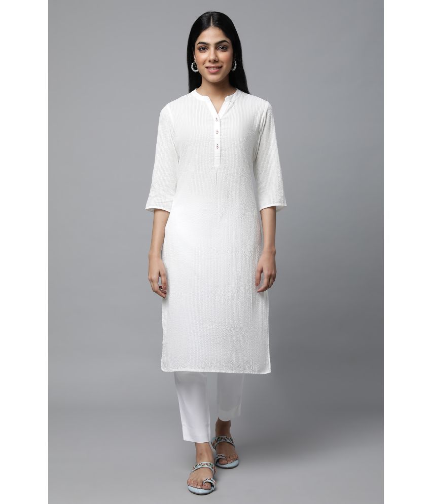     			Aurelia Cotton Blend Solid Straight Women's Kurti - White ( Pack of 1 )