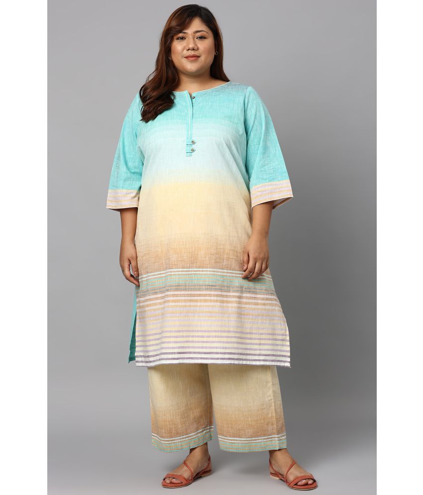     			Aurelia Cotton Dyed Kurti With Pants Women's Stitched Salwar Suit - Blue ( Pack of 1 )