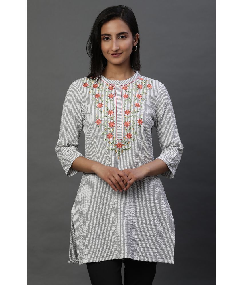     			Aurelia Cotton Embroidered Straight Women's Kurti - Grey ( Pack of 1 )